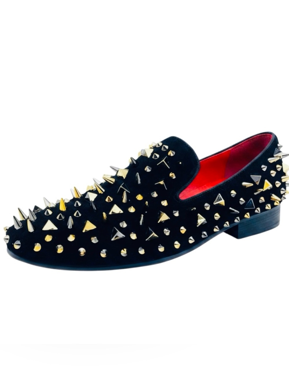 Azalea Wang Holt Black Gold/Silver Spiked/Studded Suede Loafers - Picture 5 of 11
